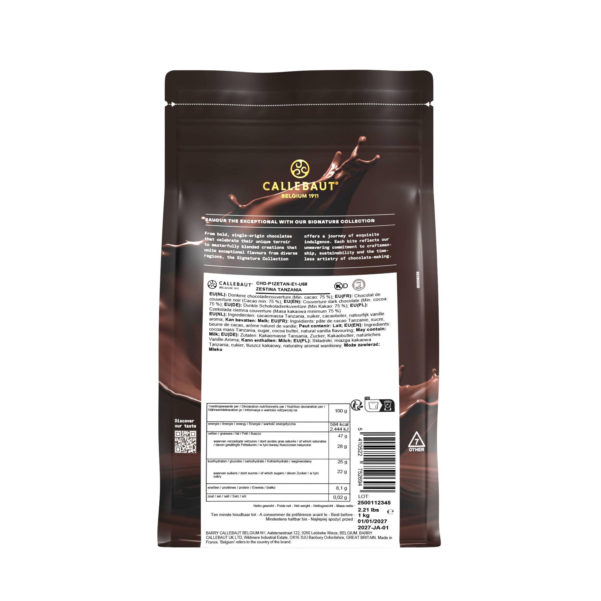 Dark Chocolate Callets Tanzania 75% 1kg, , small