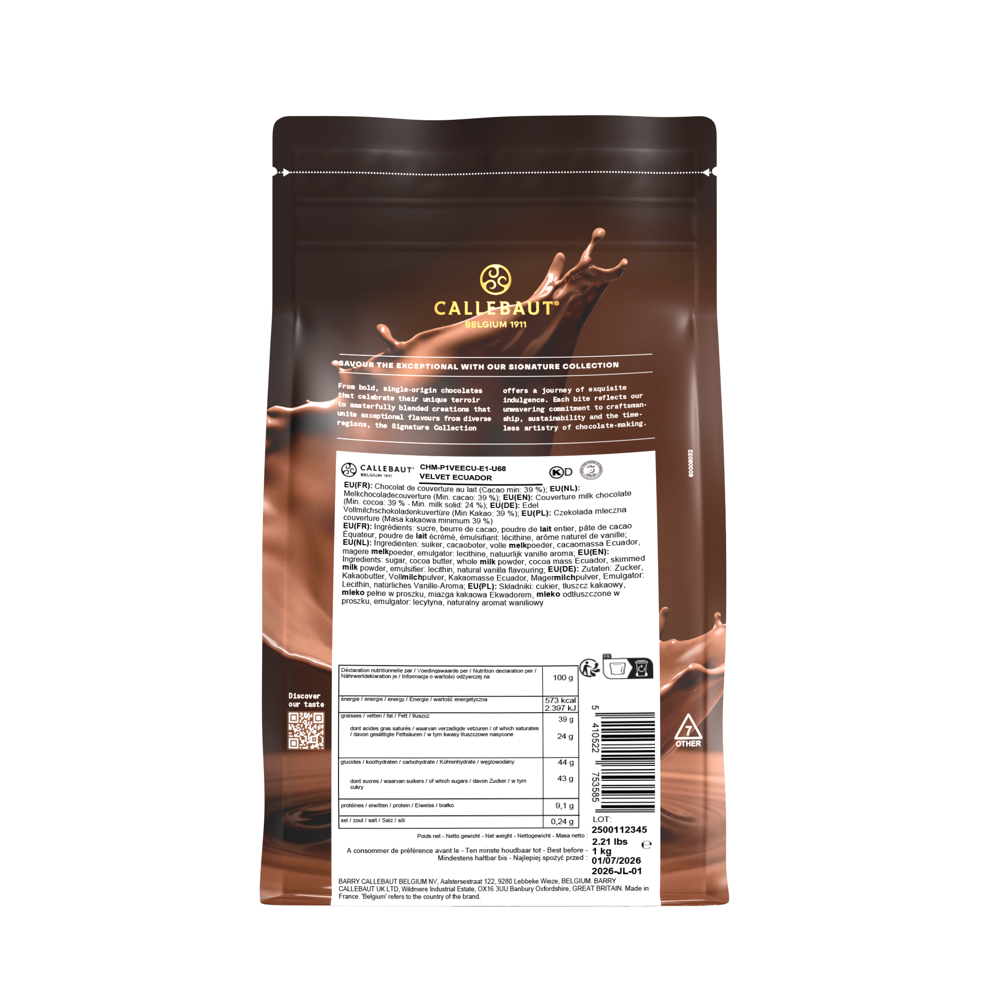 Milk Chocolate Callets Velvet Ecuador 40% 1kg, , large