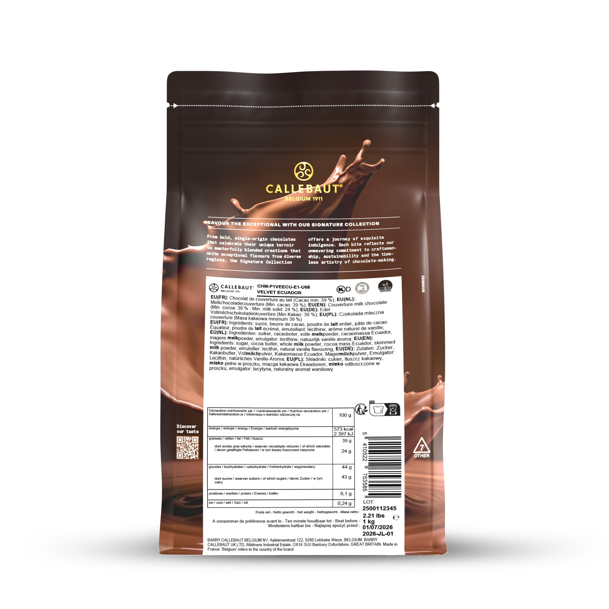 Milk Chocolate Callets Velvet Ecuador 40% 1kg, , small