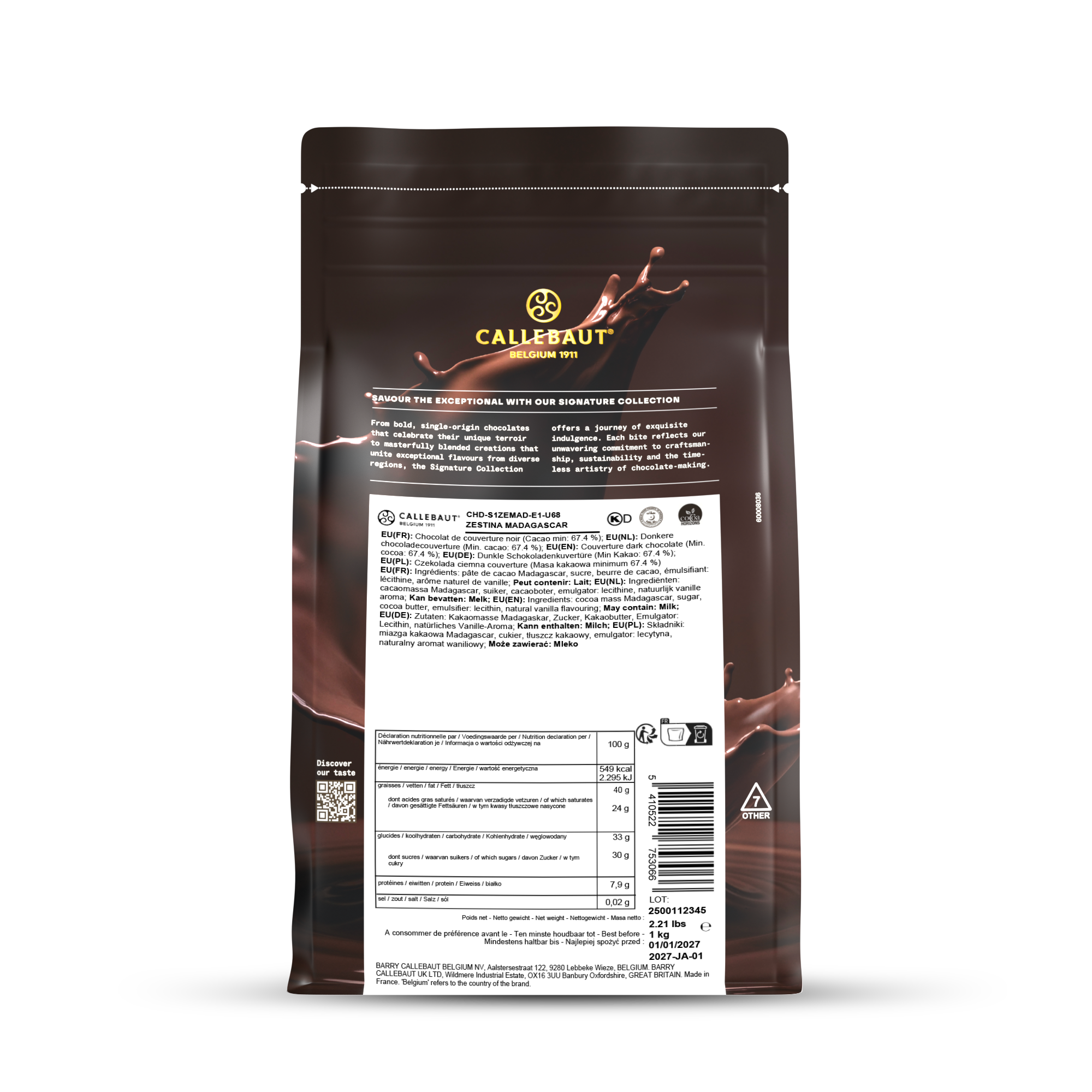 Dark Chocolate Callets Zestina Madagascar 67% 1kg, , small